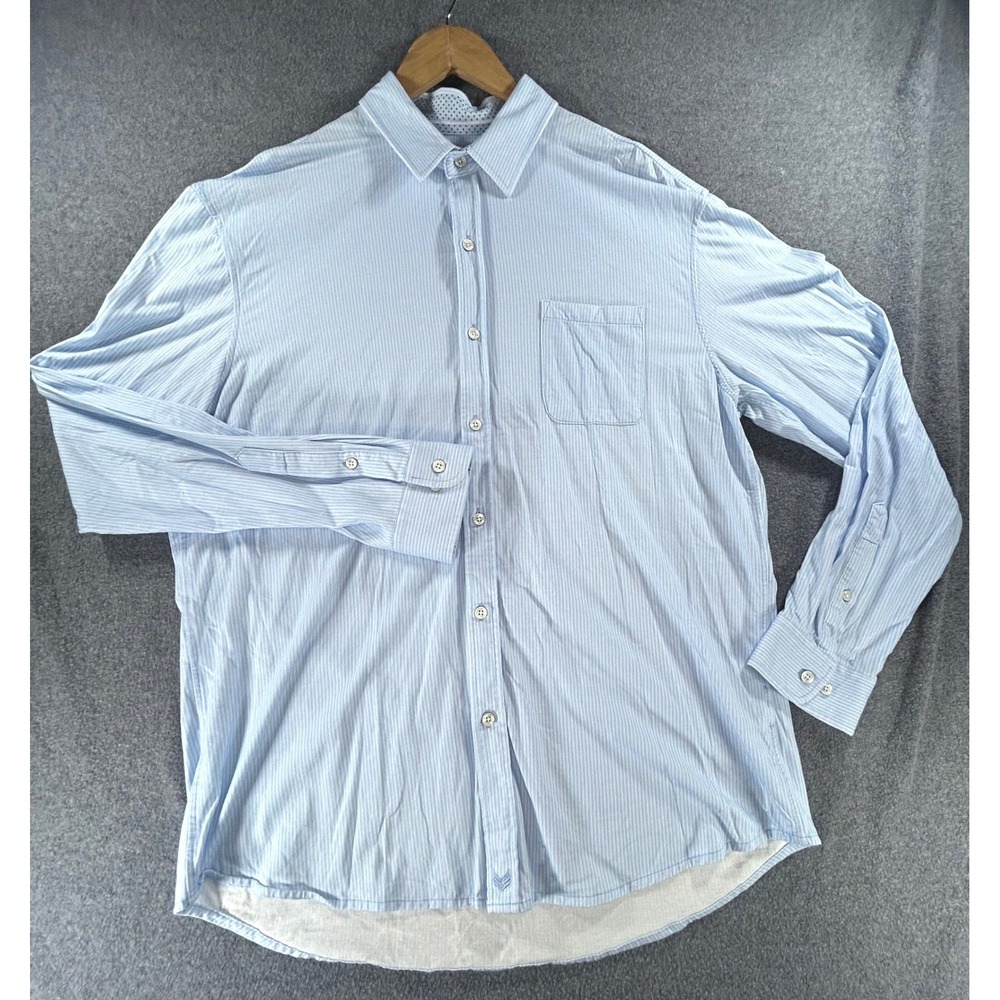 Buttercloth Business Casual Pinstripe Knit Button Down XL Classic Preppy Blue
